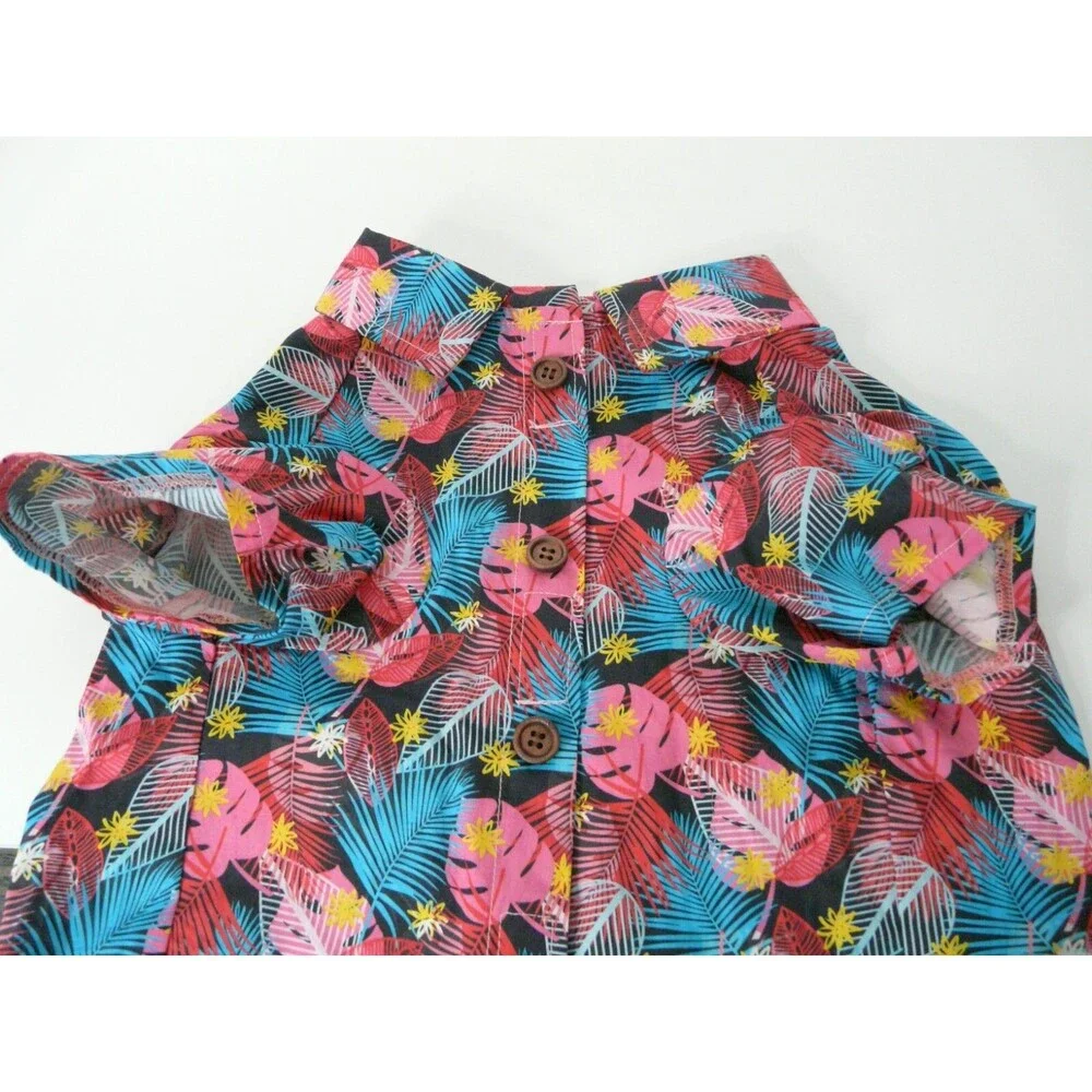 Hawaiian Dog Shirt M Leaf Print with Faux Button Closure Colorful